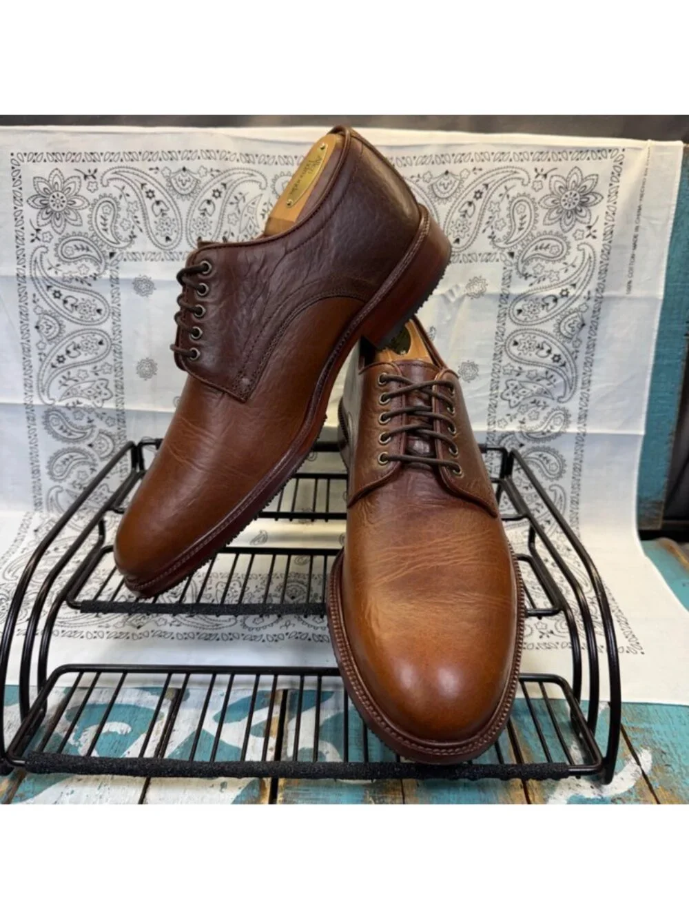 NEW TRASK Landry Oxfords Horween American bison Lthr Vibram rubber sole Men 8.5M